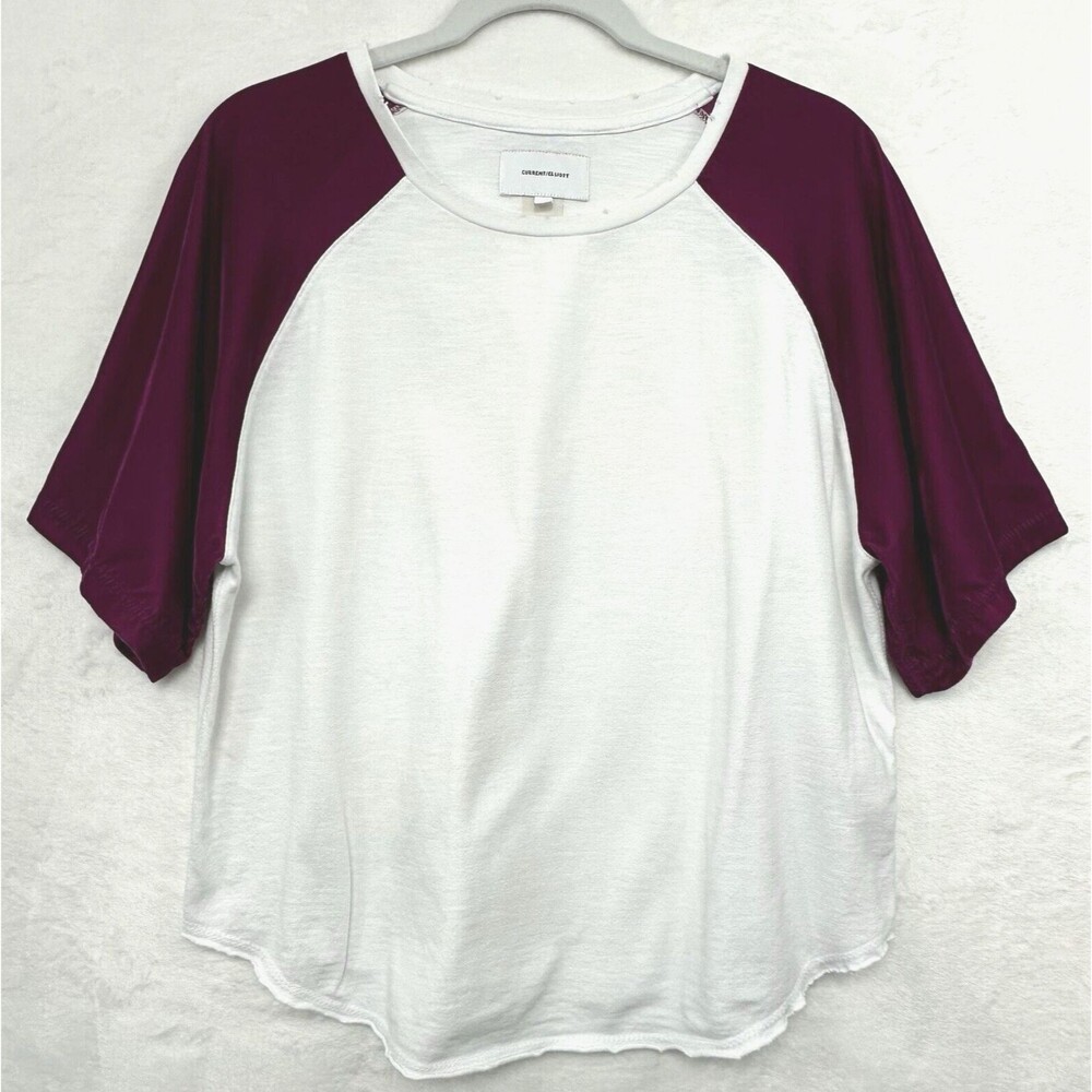 Current/Elliot Velvet Raglan Sleeve Tee TShirt Womens Sz 2 Medium Burgundy White